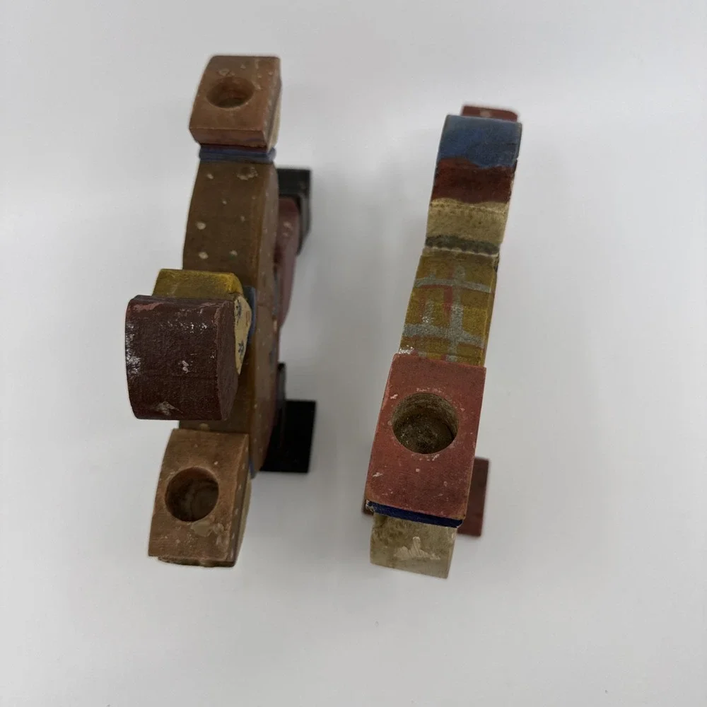 Vintage Pair of Folk Art Wooden Jumping People‎ Candle Stick Holders 6